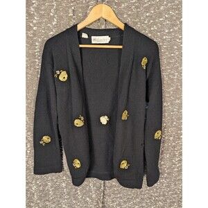 Vintage Outlander Black Wool Blend‎ Embroidered Cardigan Women's Medium